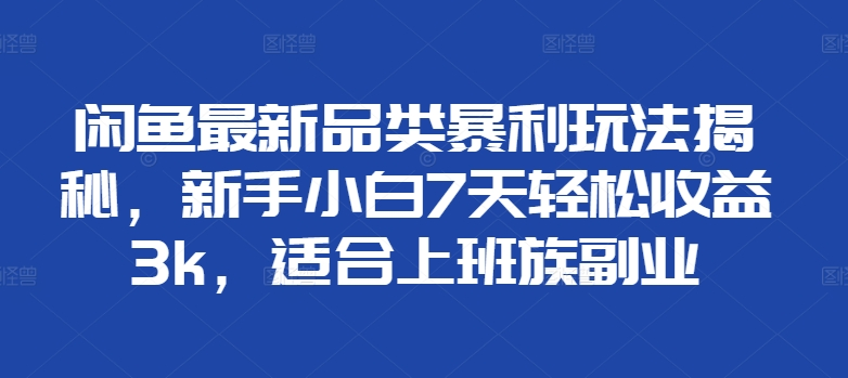 闲鱼最新品类暴利玩法揭秘，新手小白7天轻松赚3000+，适合上班族副业 - 晨鑫项目库-晨鑫项目库