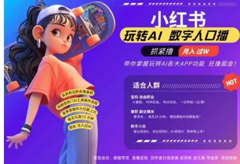 小红书数字人暴力起号，AI改写文案，流量火爆月入破W轻松拿捏，再也不用费劲录口播 - 晨鑫项目库-晨鑫项目库