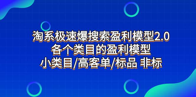 淘系极速爆搜索盈利模型2.0，各个类目的盈利模型，小类目/高客单/标品 非标 - 晨鑫项目库-晨鑫项目库