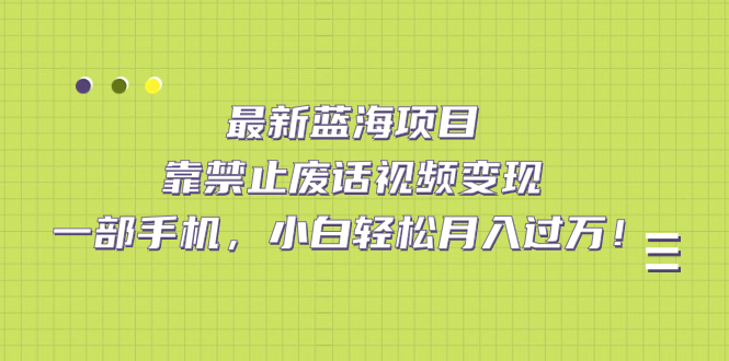 最新蓝海项目，靠禁止废话视频变现，一部手机，小白轻松月入过万！ - 晨鑫项目库-晨鑫项目库