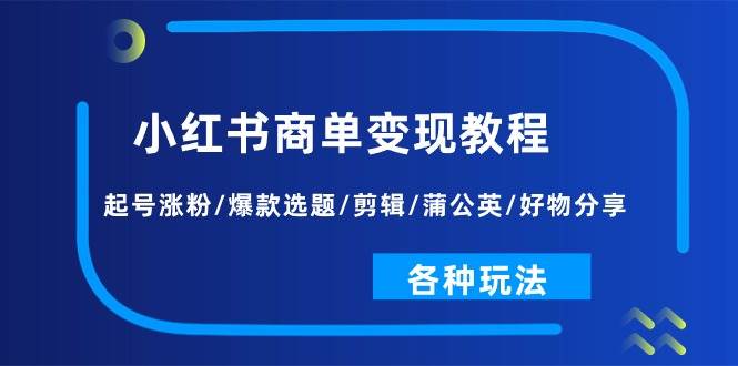 小红书商单变现教程：起号涨粉/爆款选题/剪辑/蒲公英/好物分享/各种玩法 - 晨鑫项目库-晨鑫项目库