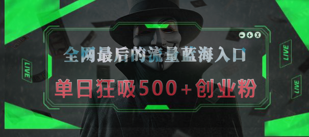 全网最后的流量蓝海入口，半小时引流50+创业粉，单日狂吸500+创业粉 - 晨鑫项目库-晨鑫项目库