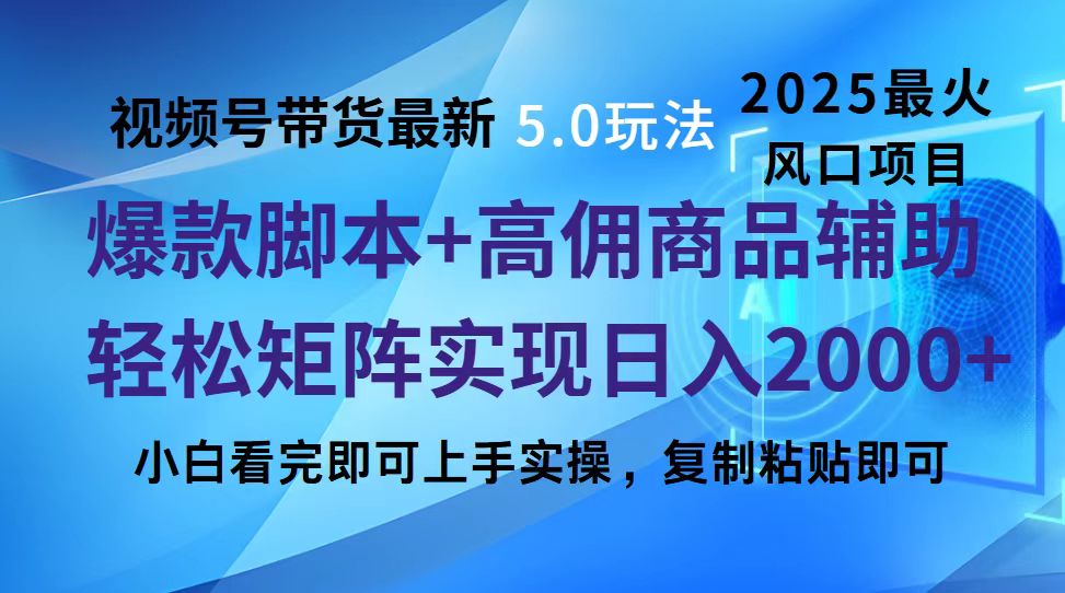 视频号带货最新5.0玩法，作品制作简单，当天起号，复制粘贴，脚本辅助，轻松矩阵日入2000+ - 晨鑫项目库-晨鑫项目库