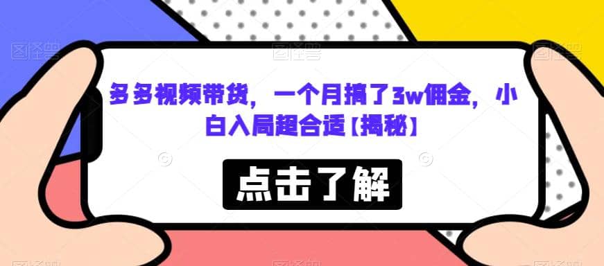 多多视频带货，一个月搞了3w佣金，小白入局超合适【揭秘】 - 晨鑫项目库-晨鑫项目库