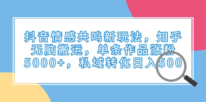 抖音情感共鸣新玩法，知乎无脑搬运，单条作品涨粉5000+，私域转化日入500 - 晨鑫项目库-晨鑫项目库