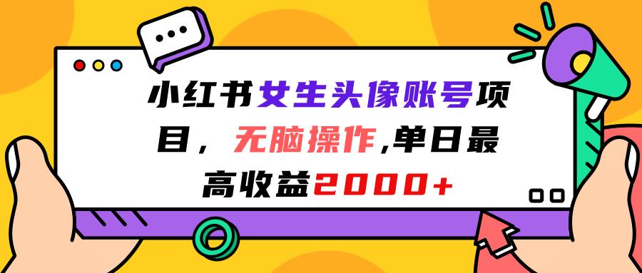 小红书女生头像账号项目，无脑操作，单日最高收益2000+ - 晨鑫项目库-晨鑫项目库