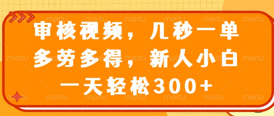 审核视频项目，几秒一单，多劳多得，新人小白一天轻松300+ - 晨鑫项目库-晨鑫项目库