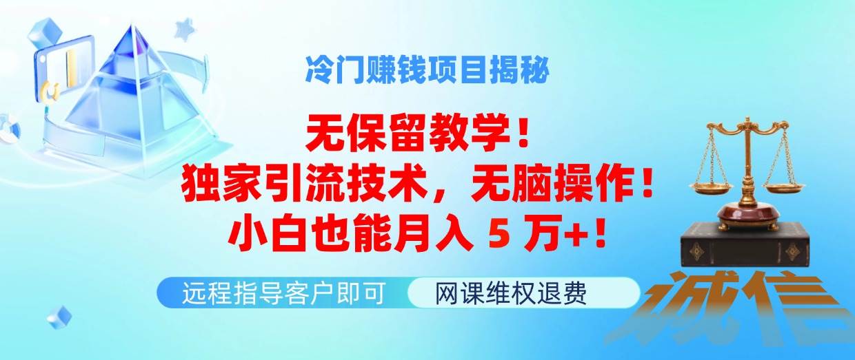 冷门赚钱项目无保留教学！独家引流技术，无脑操作！小白也能月入5万+！ - 晨鑫项目库-晨鑫项目库