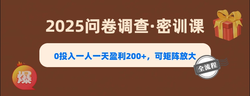 2025《问卷调查》0投入一人一天盈利200+，可矩阵放大 - 晨鑫项目库-晨鑫项目库