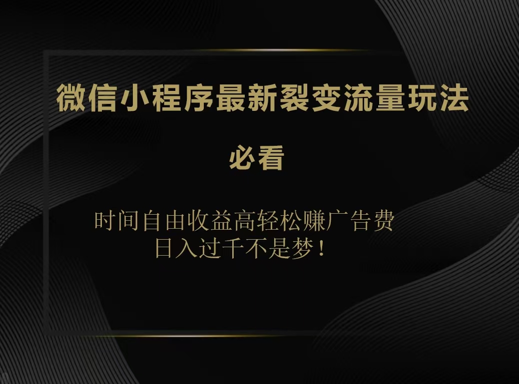 微信小程序最新裂变流量玩法，时间自由收益高轻松赚广告费，日入200-500+ - 晨鑫项目库-晨鑫项目库