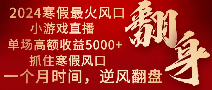2024年最火寒假风口项目 小游戏直播 单场收益5000+抓住风口 一个月直接提车 - 晨鑫项目库-晨鑫项目库