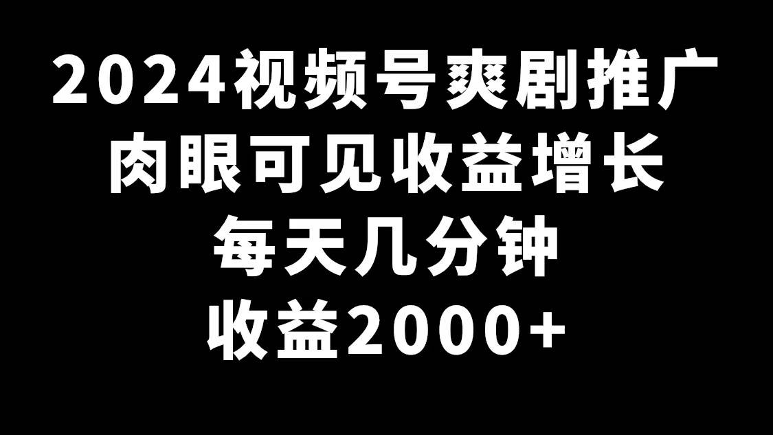 2024视频号爽剧推广，肉眼可见的收益增长，每天几分钟收益2000+ - 晨鑫项目库-晨鑫项目库