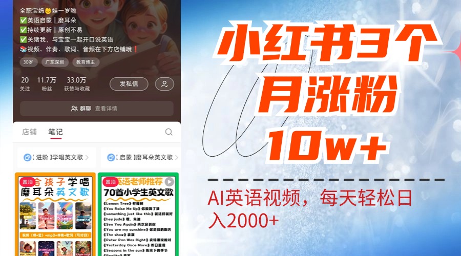 小红书三个月涨粉10W！AI英语视频0成本制作，每天轻松日入2000+ - 晨鑫项目库-晨鑫项目库
