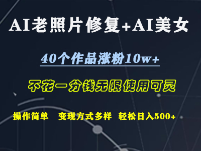 AI老照片修复+AI美女玩发 40个作品涨粉10w+ 不花一分钱使用可灵 操作简单 变现方式多样话  轻松日去500+ - 晨鑫项目库-晨鑫项目库