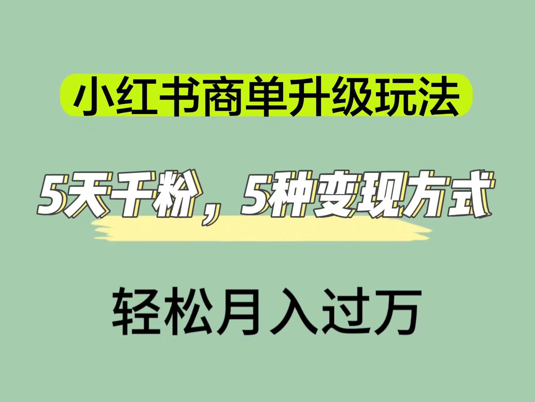 小红书商单升级玩法，5天千粉，5种变现渠道，轻松月入1万+ - 晨鑫项目库-晨鑫项目库