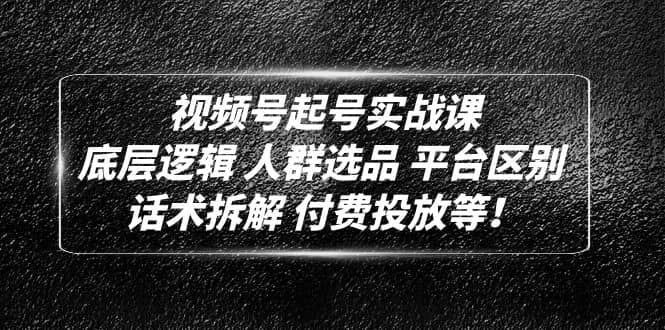 视频号起号实战课：底层逻辑 人群选品 平台区别 话术拆解 付费投放等 - 晨鑫项目库-晨鑫项目库