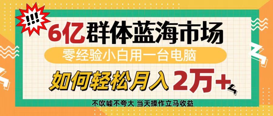 6亿群体蓝海市场，零经验小白用一台电脑，如何轻松月入2万+ - 晨鑫项目库-晨鑫项目库