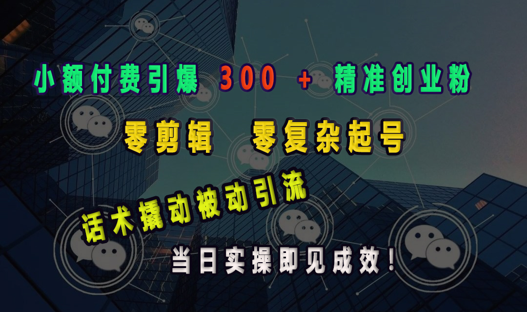 小额付费引爆 300 + 精准创业粉，零剪辑、零复杂起号，话术撬动被动引流，当日实操即见成效！ - 晨鑫项目库-晨鑫项目库