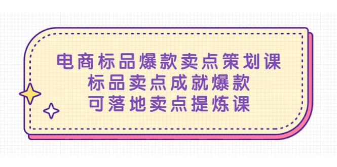 电商标品爆款卖点策划课，标品卖点成就爆款，可落地卖点提炼课 - 晨鑫项目库-晨鑫项目库