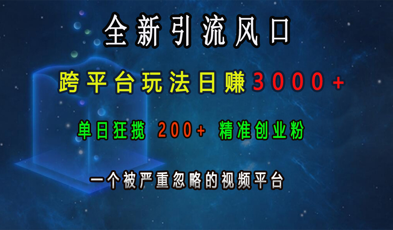 全新引流风口，跨平台玩法日赚3000+，单日狂揽200+精准创业粉，一个被严重忽略的视频平台 - 晨鑫项目库-晨鑫项目库