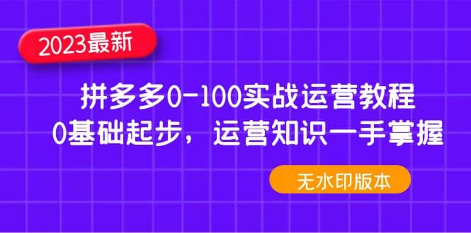2023拼多多0-100实战运营教程，0基础起步，运营知识一手掌握（无水印） - 晨鑫项目库-晨鑫项目库
