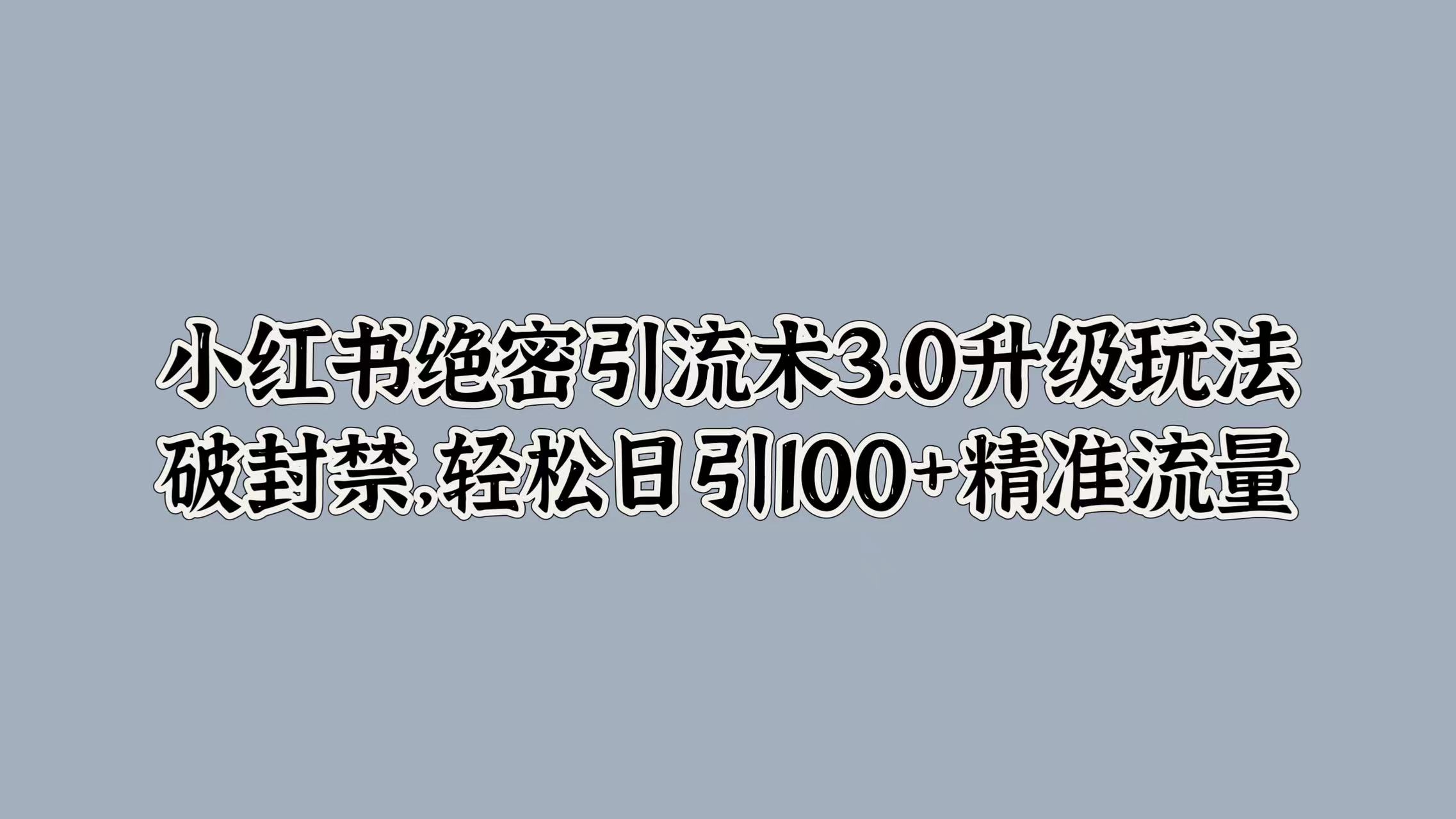 小红书绝密引流术3.0升级玩法，破封禁，轻松日引100+精准流量 - 晨鑫项目库-晨鑫项目库