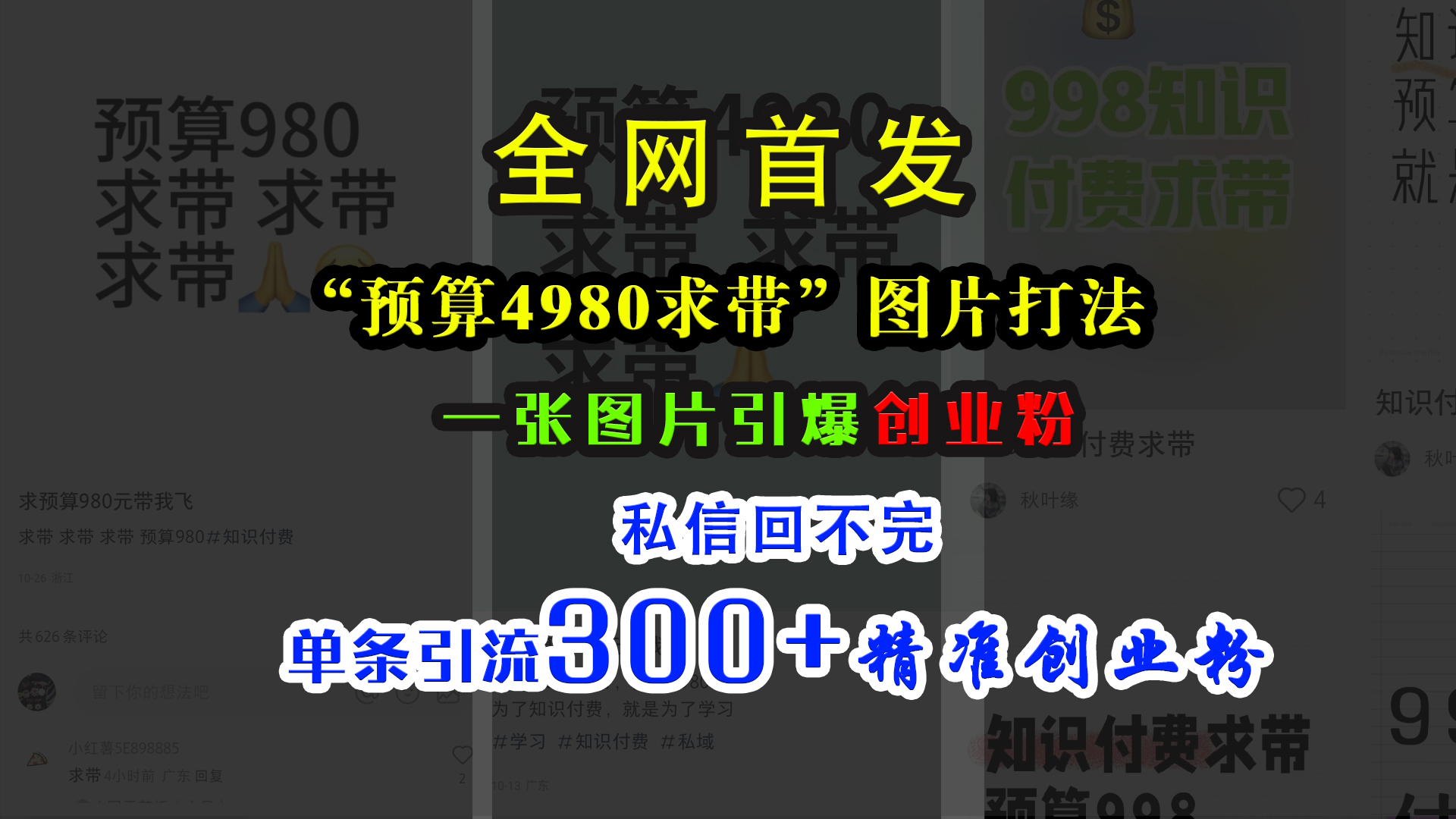 小红书“预算4980带我飞”图片打法，一张图片引爆创业粉，私信回不完，单条引流300+精准创业粉 - 晨鑫项目库-晨鑫项目库