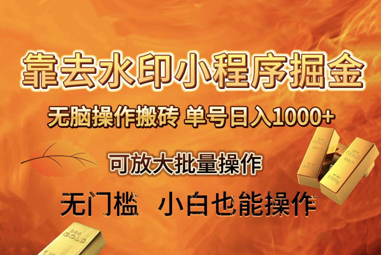去水印小程序+拼多多 无脑搬砖 ，单号日入1000+ 保姆级教程 可放大批量操作 - 晨鑫项目库-晨鑫项目库