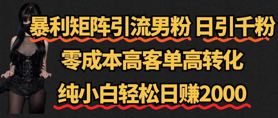 暴利矩阵引流男粉（日引千粉），零成本高客单高转化，纯小白轻松日赚2000+ - 晨鑫项目库-晨鑫项目库