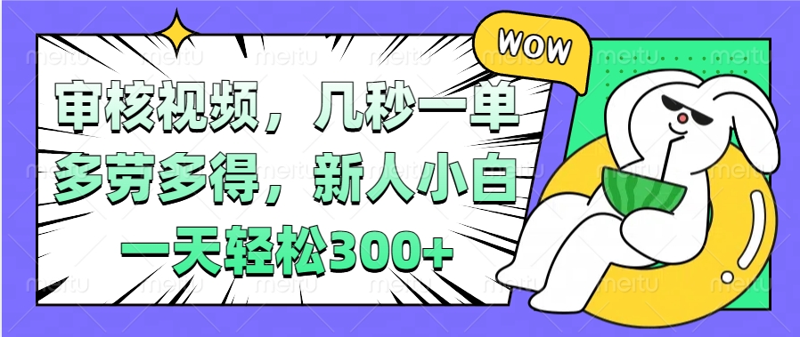 视频审核项目，几秒一单，多劳多得，新人小白一天轻松300+ - 晨鑫项目库-晨鑫项目库