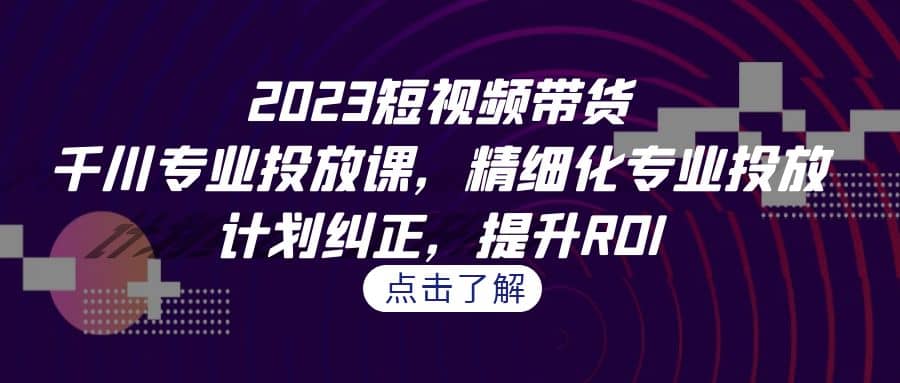 2023短视频带货-千川专业投放课，精细化专业投放，计划纠正，提升ROI - 晨鑫项目库-晨鑫项目库