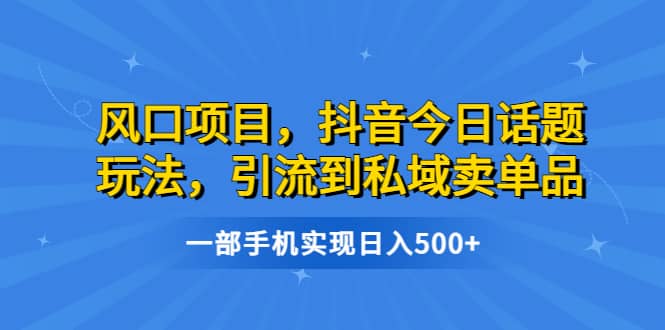 风口项目，抖音今日话题玩法，引流到私域卖单品，一部手机实现日入500+ - 晨鑫项目库-晨鑫项目库