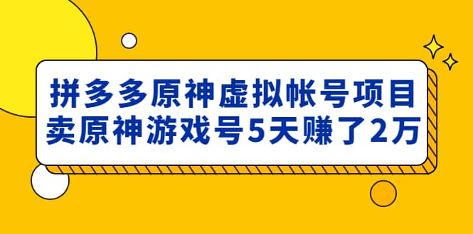 外面卖2980的拼多多原神虚拟帐号项目 - 晨鑫项目库-晨鑫项目库