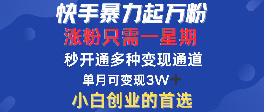快手暴力起万粉，涨粉只需一星期！多种变现模式 - 晨鑫项目库-晨鑫项目库