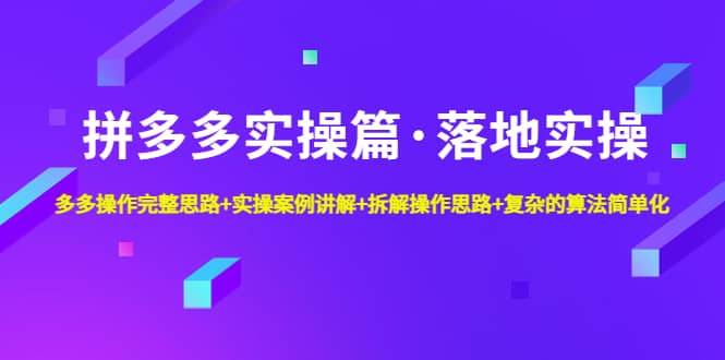 拼多多实操篇·落地实操 完整思路+实操案例+拆解操作思路+复杂的算法简单化 - 晨鑫项目库-晨鑫项目库
