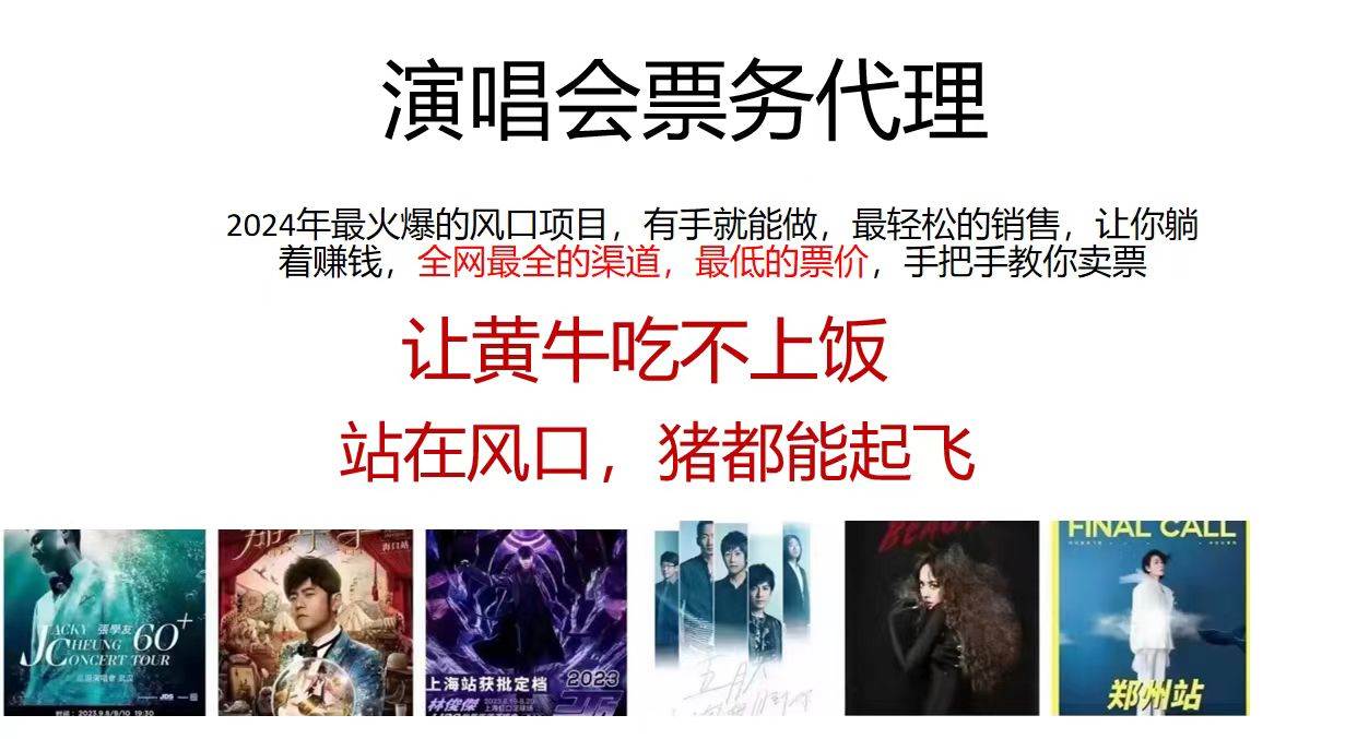 演唱会票务代理，2024年最火爆风口项目，全网最低的票价，小白一分钟上... - 晨鑫项目库-晨鑫项目库
