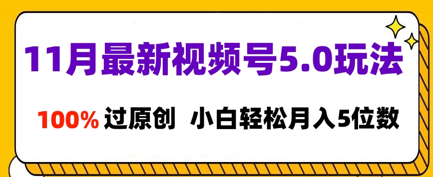 11月最新视频号5.0玩法，100%过原创，小白轻松月入5位数 - 晨鑫项目库-晨鑫项目库