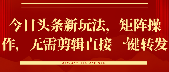 今日头条新玩法，矩阵操作，无需剪辑直接一键转发 - 晨鑫项目库-晨鑫项目库