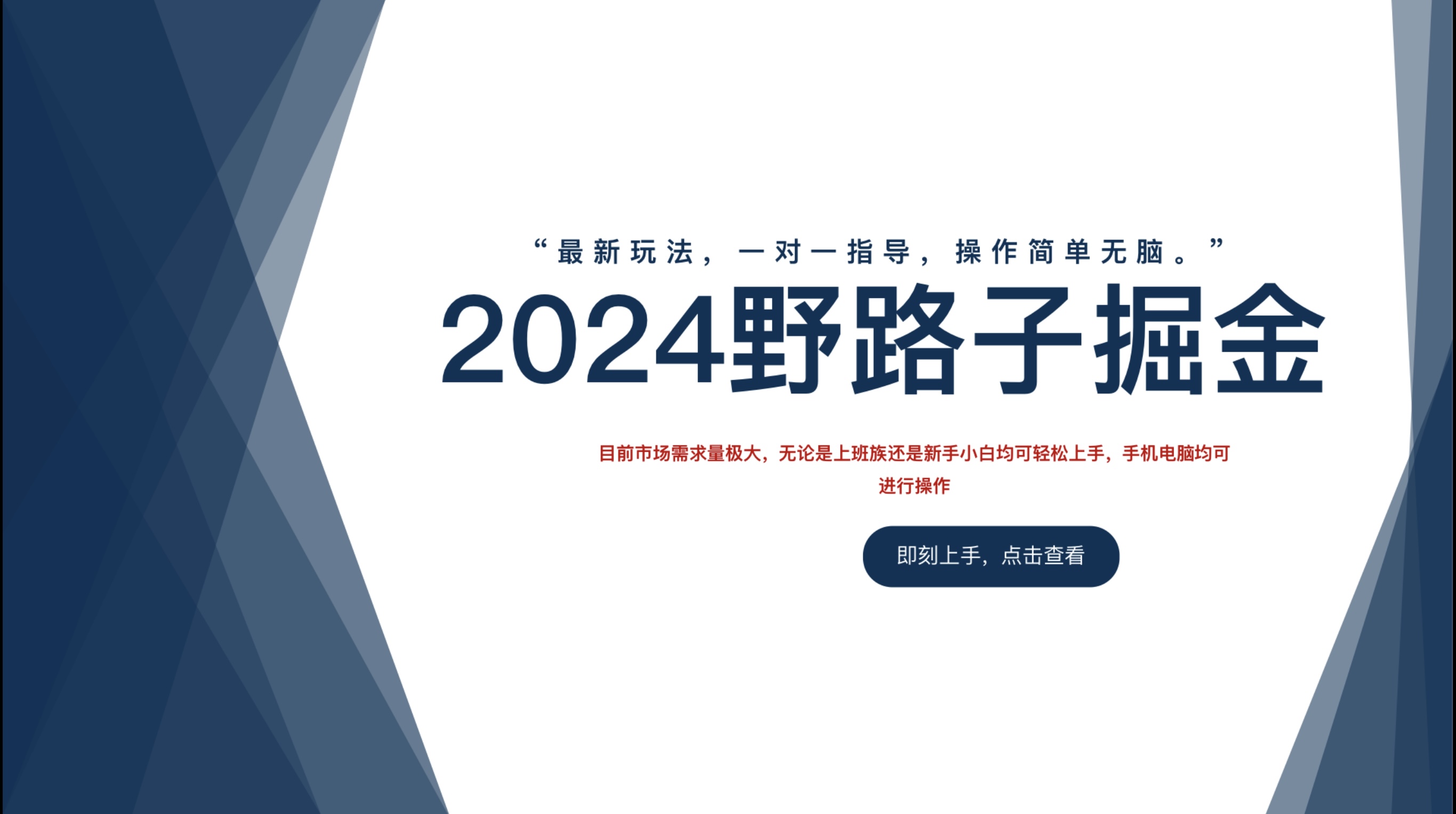 2024野路子掘金，最新玩 法， 一对一指导，操作简单无脑。 - 晨鑫项目库-晨鑫项目库