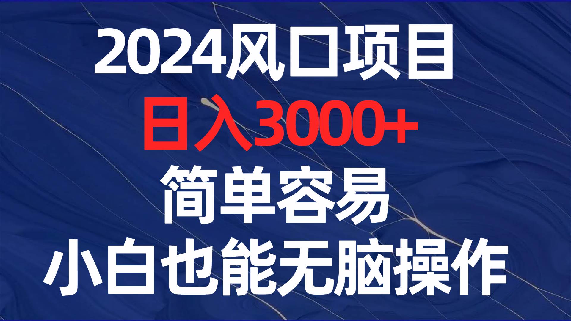 2024风口项目，日入3000+，简单容易，小白也能无脑操作 - 晨鑫项目库-晨鑫项目库