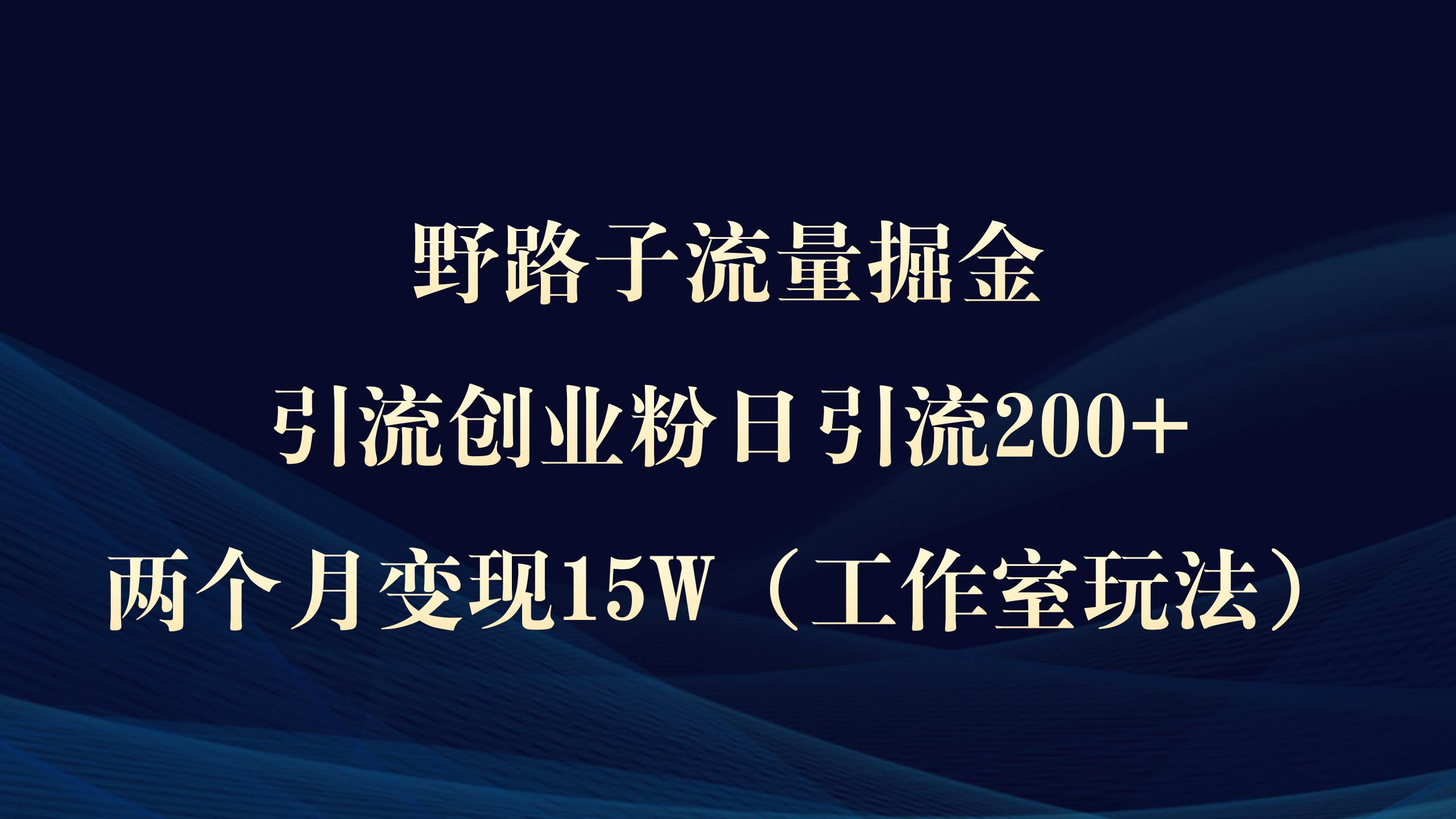 野路子流量掘金，引流创业粉日引流200+，两个月变现15W（工作室玩法）） - 晨鑫项目库-晨鑫项目库
