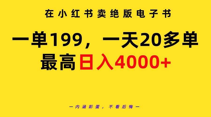 在小红书卖绝版电子书，一单199 一天最多搞20多单，最高日入4000+教程+资料 - 晨鑫项目库-晨鑫项目库