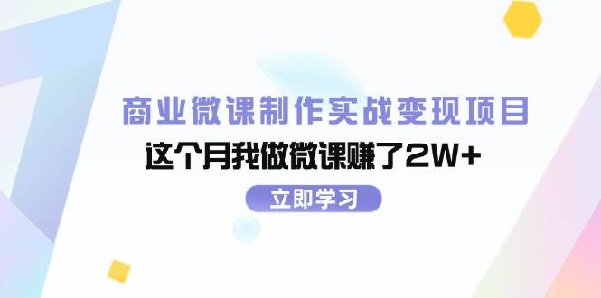商业微课制作实战变现项目，这个月我做微课赚了2W+ - 晨鑫项目库-晨鑫项目库