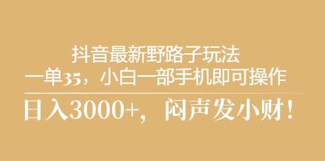 抖音最新野路子玩法，一单35，小白一部手机即可操作，，日入3000+，闷... - 晨鑫项目库-晨鑫项目库