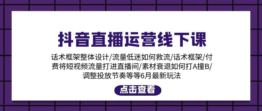 抖音直播运营线下课：话术框架/付费流量直播间/素材A撞B/等6月新玩法 - 晨鑫项目库-晨鑫项目库