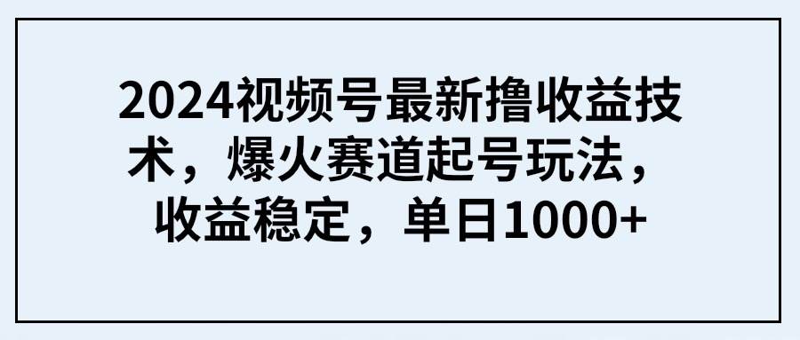 2024视频号最新撸收益技术，爆火赛道起号玩法，收益稳定，单日1000+ - 晨鑫项目库-晨鑫项目库