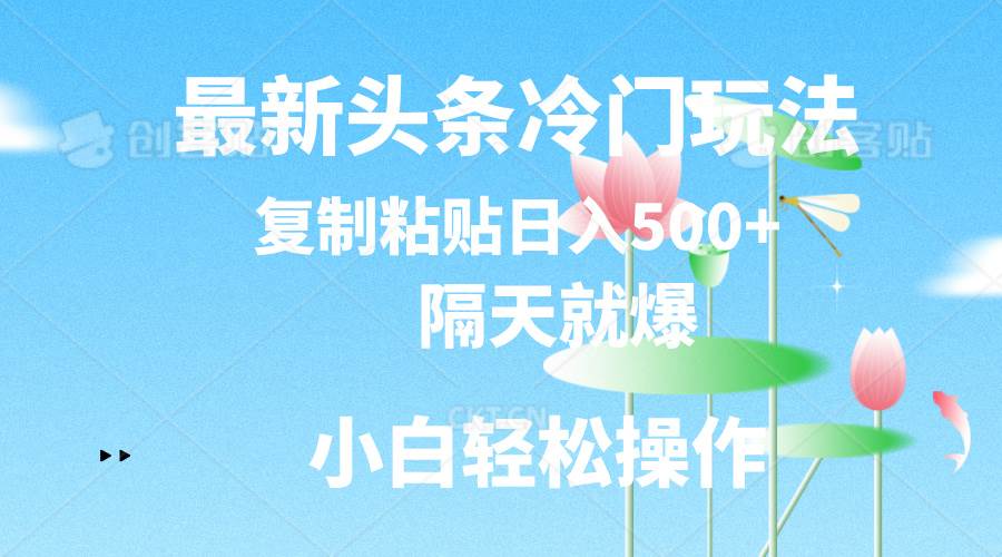 最新头条冷门玩法，隔天就爆，复制粘贴日入500+ - 晨鑫项目库-晨鑫项目库