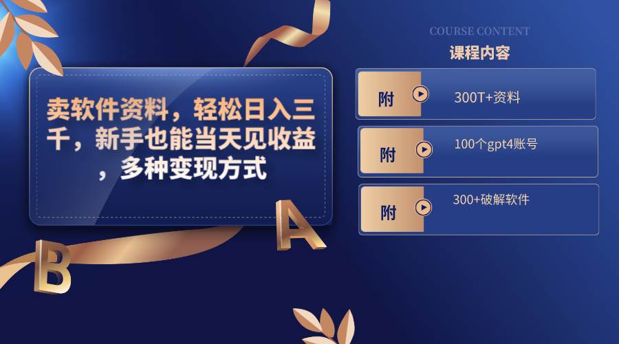 卖软件资料，轻松日入三千，新手也能当天见收益，多种变现方式，（附300T+资料，100个gpt4账号，300+破解软件） - 晨鑫项目库-晨鑫项目库