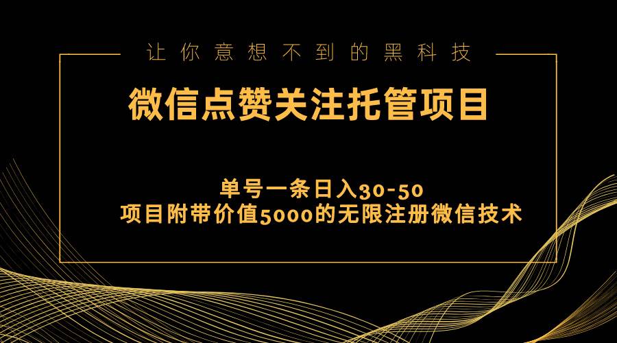 视频号托管点赞关注，单微信30-50元，附带价值5000无限注册微信技术 - 晨鑫项目库-晨鑫项目库