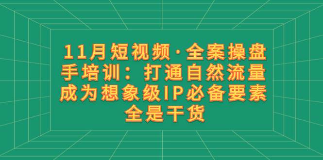 11月短视频·全案操盘手培训：打通自然流量 成为想象级IP必备要素 全是干货 - 晨鑫项目库-晨鑫项目库